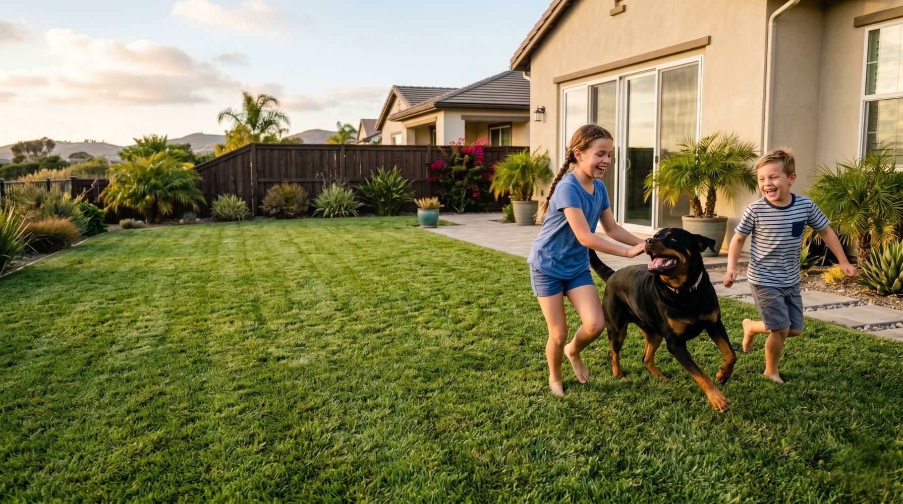 SOS Pet Waste Management technician with a dog